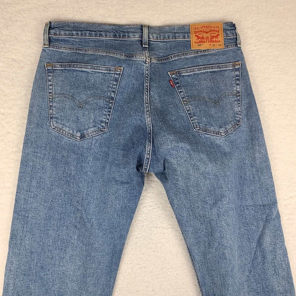 Levi's 505 Jeans‎ Mens 36x34 Blue Straight Leg Waterless Light Wash Denim